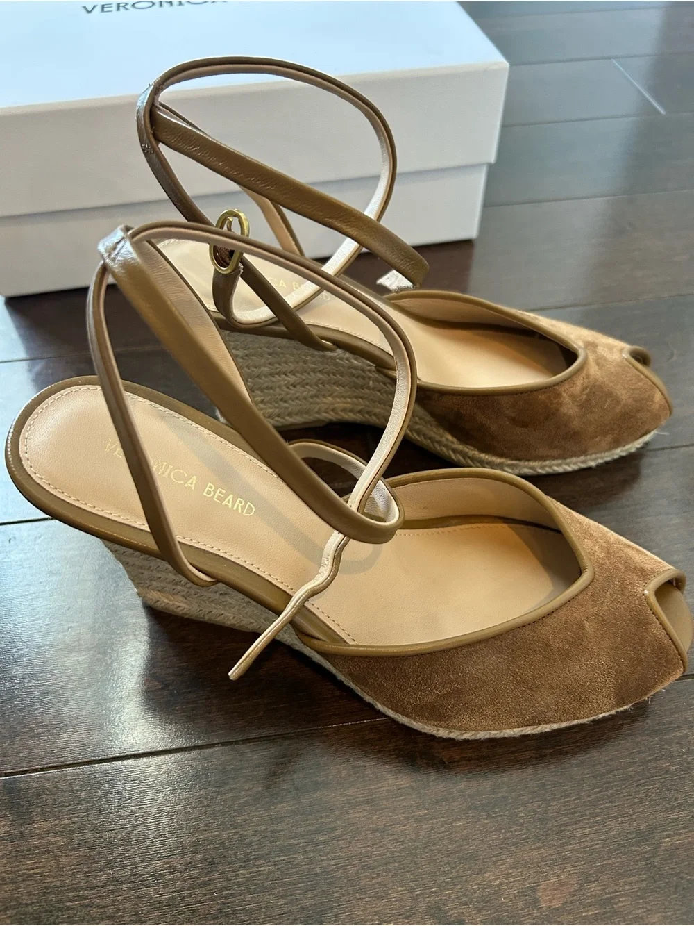 Veronica Beard Pasina Wedge Espadrille Peep-Toe Sandals - worn once inside